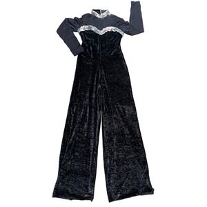 Colorifics Jumpsuit Medium Black Velvet Sequin Long Sleeve Made in USA‎